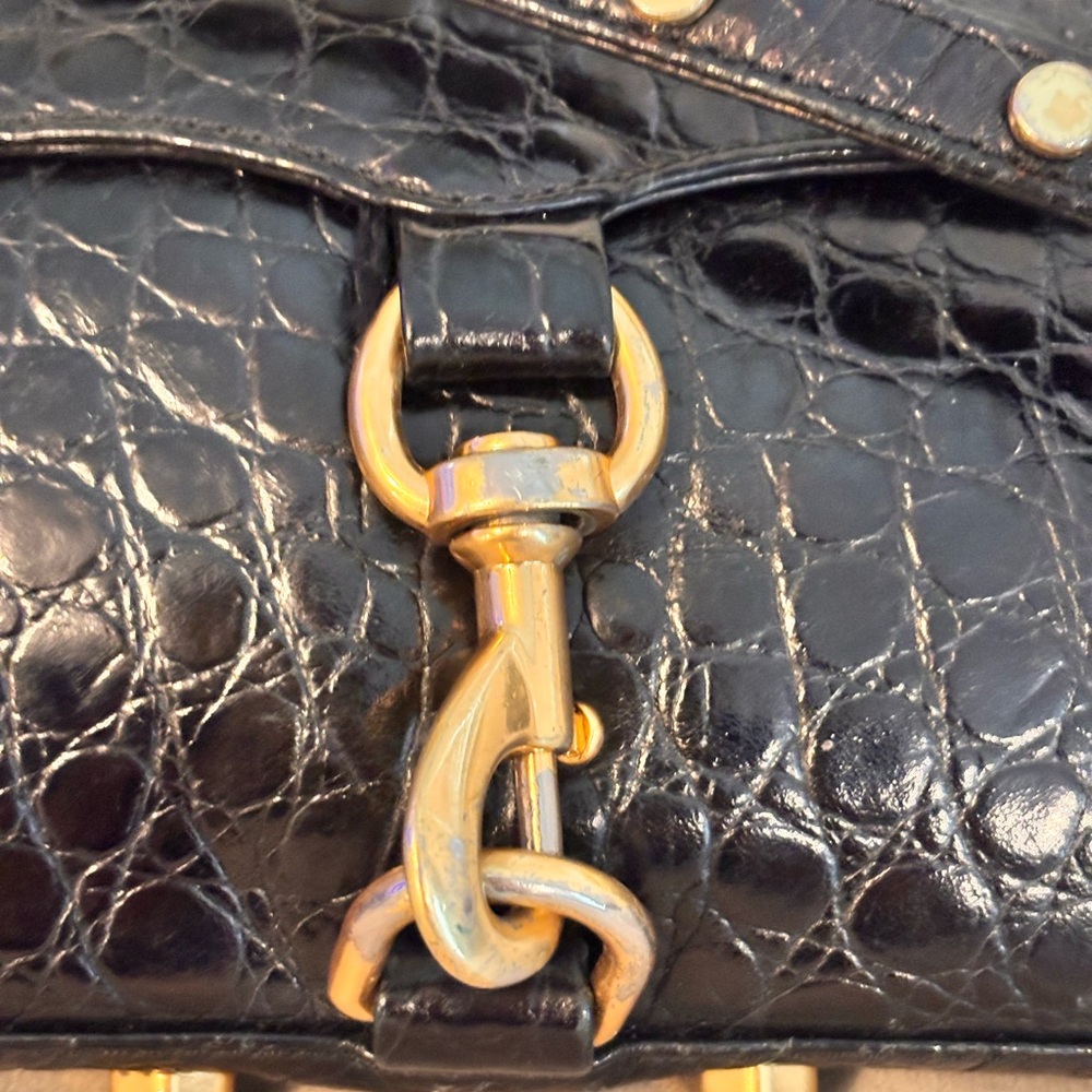 Rebecca Minkoff Black Croc Embossed Leather Crossbody Bag - Picture 3 of 12